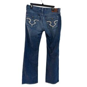 Big Star Remy Womens 32 Low Rise Bootcut Denim Jeans Distressed Wash Blue Stitch